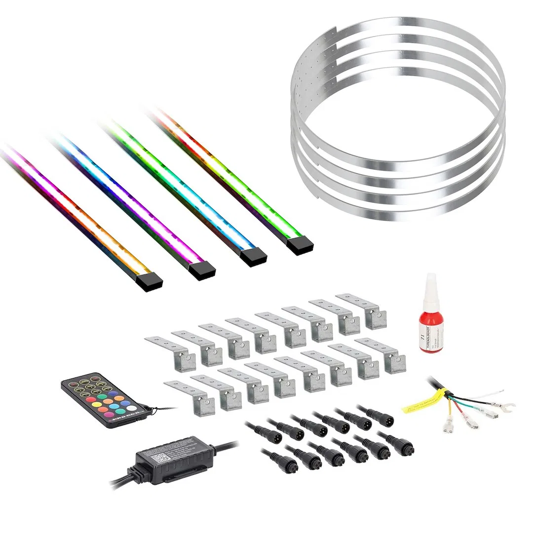 RSCWL10 – RACESPORT LT Underbody Light Kit, LED Multi-Color 4 Piece Strip And 4 Piece Wheel Ring IP67 Rating 12 Volt ...